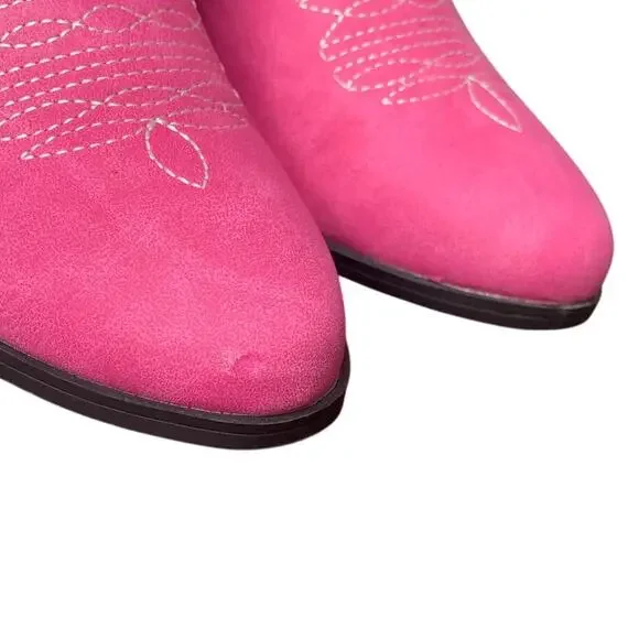 Dream Pairs Womens 8.5 Faux Pink Leather 2.25" Block Heel Mid Calf Cowboy Boots - Picture 8 of 8